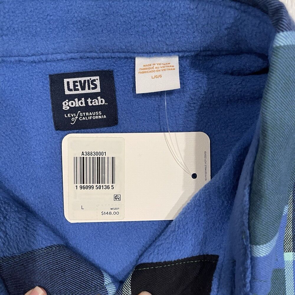 Levi’s Men Blue & Green Colorblock Flannel Shacket Size L NWT $148 Gold Tab - Picture 7 of 9